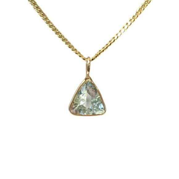 Solid 14k yellow Gold Aquamarine Pendant Charm 13 x 8 mm. - Picture 4 of 4